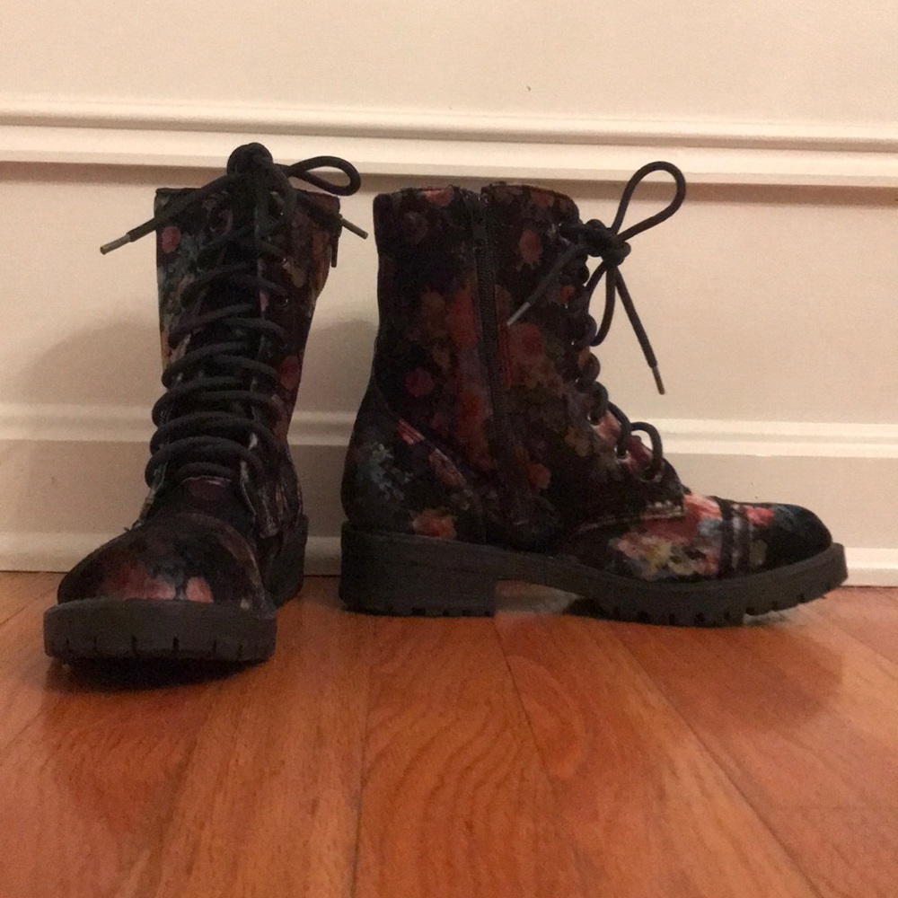 Madden girl velvet floral combat boots
